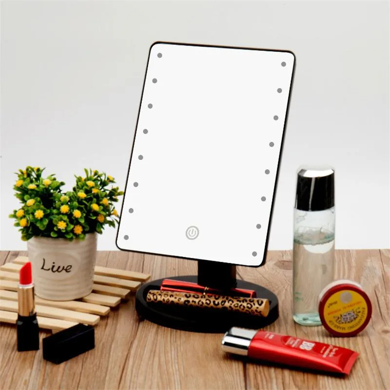 16 LEDs Lighted Desktop Makeup Mirror 360 Rotation Luminous Touch
