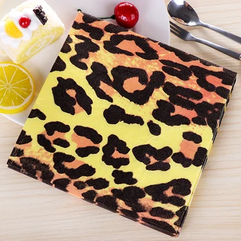 

20 vintage table napkin paper tissue printed Leopard handkerchief decoupage wedding birthday party serviettes decor mat towel