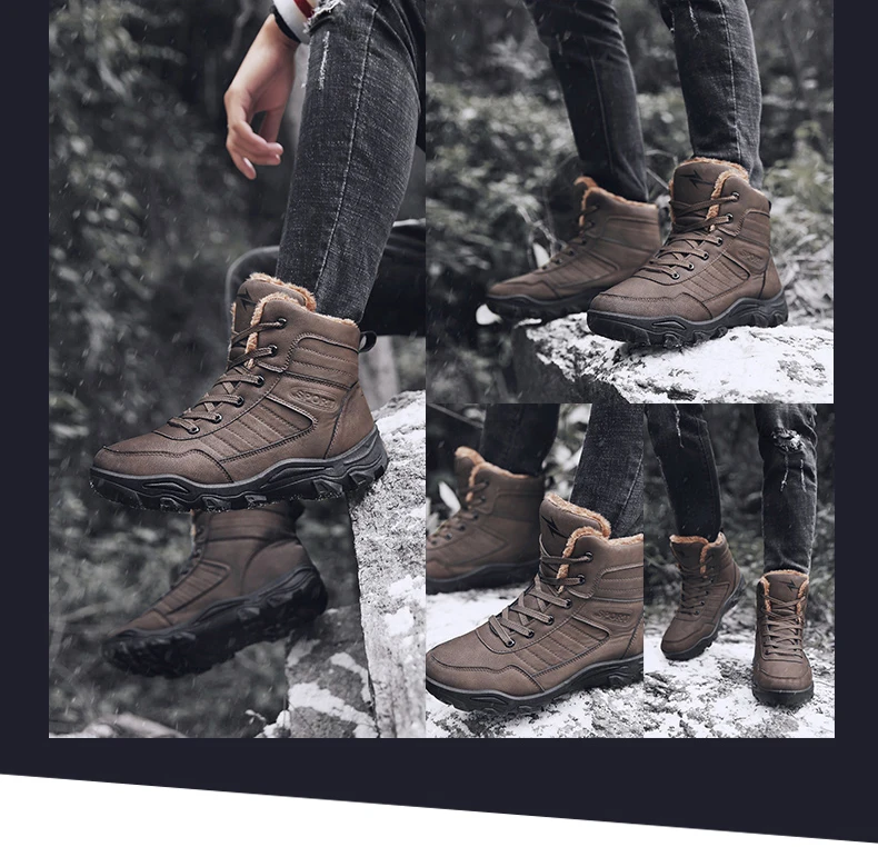 Men's Ankle Boot Casual Mens Boots Winter Warm Men Snow Boot With Fur Black Motorcycle Winter Boots Men Waterproof Plus Size 11 (2)