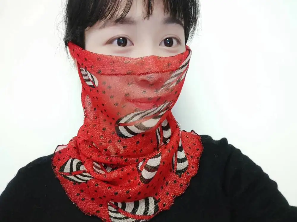 Модный женский шелковый шарф тонкая сетка висячий шейный шарф солнцезащитный Поддельный Воротник уличный шарф маска для лица Прямая поставка - Цвет: M03