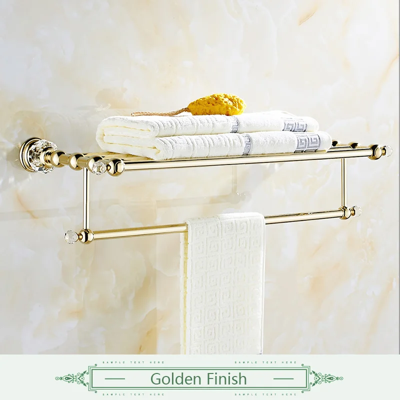 FLG настенный стеллаж для полотенец аксессуары для ванной комнаты продукты кристалл и золотой держатель для полотенец продукт G154-01G - Цвет: Gold