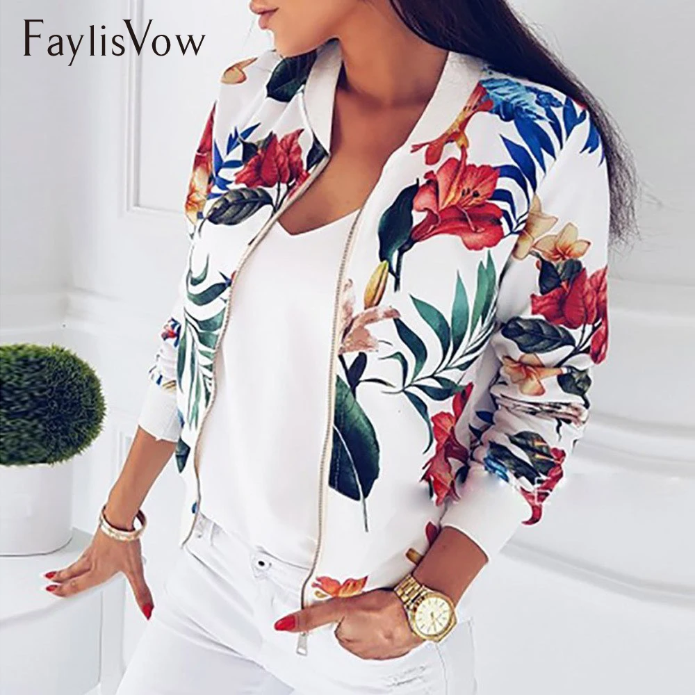 Beste 4XL 5XL Big Size Vrouwen Korte Jas Retro Bloemen Gedrukt Lange Mouwen Zipper Bomber Jassen Herfst Jas Vrouwelijke Biker Uitloper tops