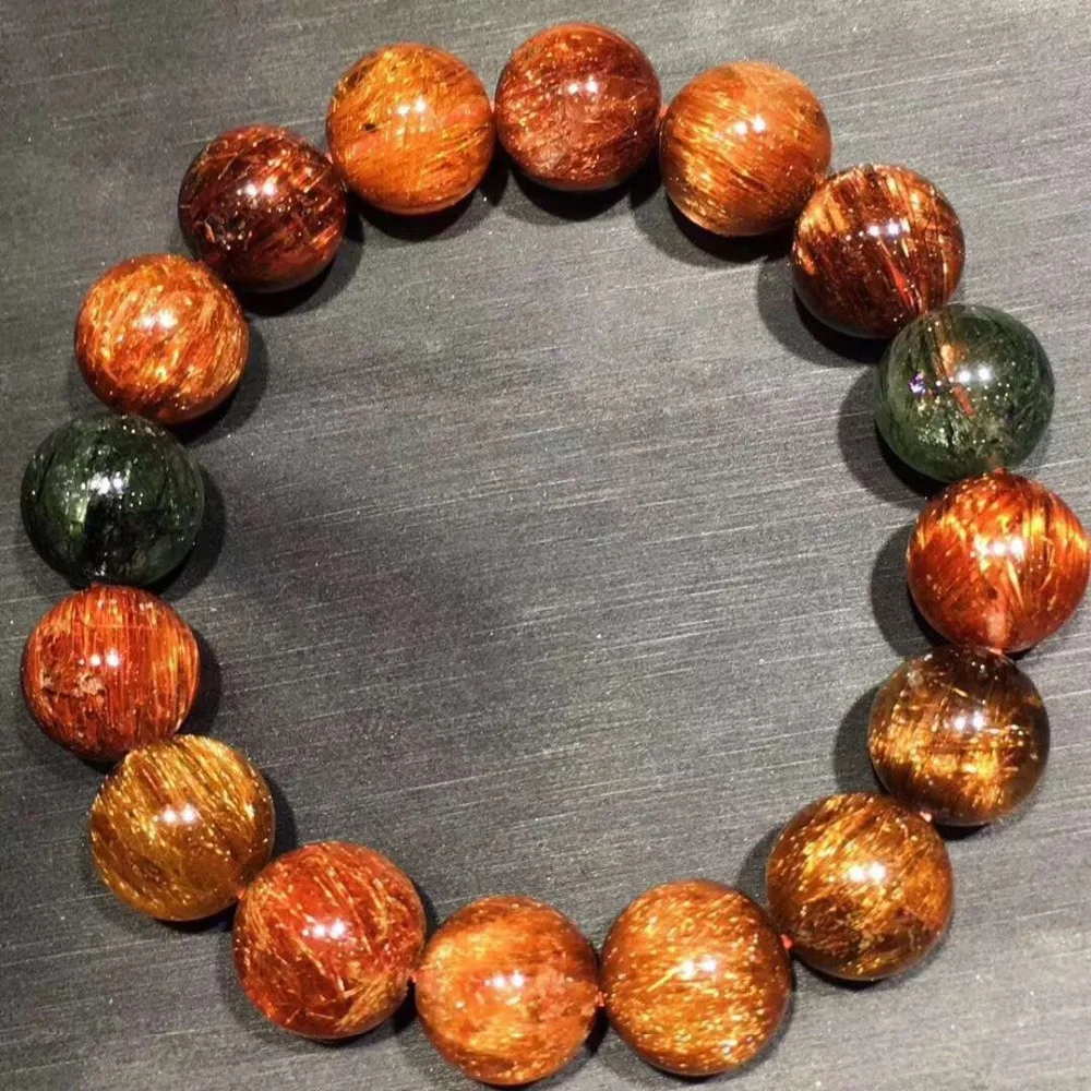 

13mm Genuine Natural Copper Rutilated Quartz Crystal Bracelet Gemstone For Woman Lady Gift Round Beads Bracelets AAAAA