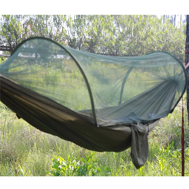 Outdoors Fast Easy Setup Hammock With Mosquito Net Tree Tent Portable Polyester Mesh Durable Portable Lightweight Army Green