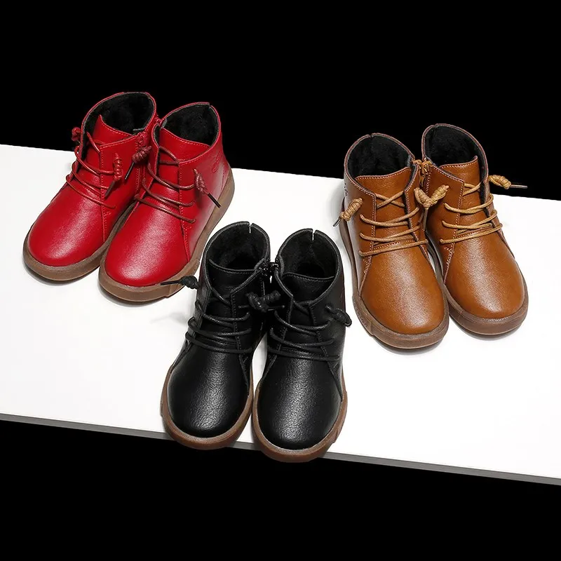 

Kids Martin Boots Winter Shoes for Girls Winter Boots for Children Footwear Girl Leather Boots Black Brown Red Lace Up Boots