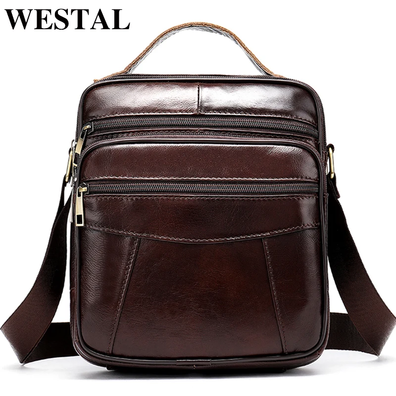 WESTAL حقيبة الرجال جلد طبيعي Crossbody أكياس للرجال خمر حقيبة ساعي رجل جلدية صغيرة حقائب كتف ipad حقائب 8318