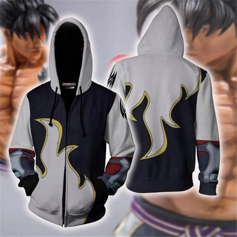 Костюм для косплея Tekken Kazama Jin худи на молнии Мужской и Женский Повседневный