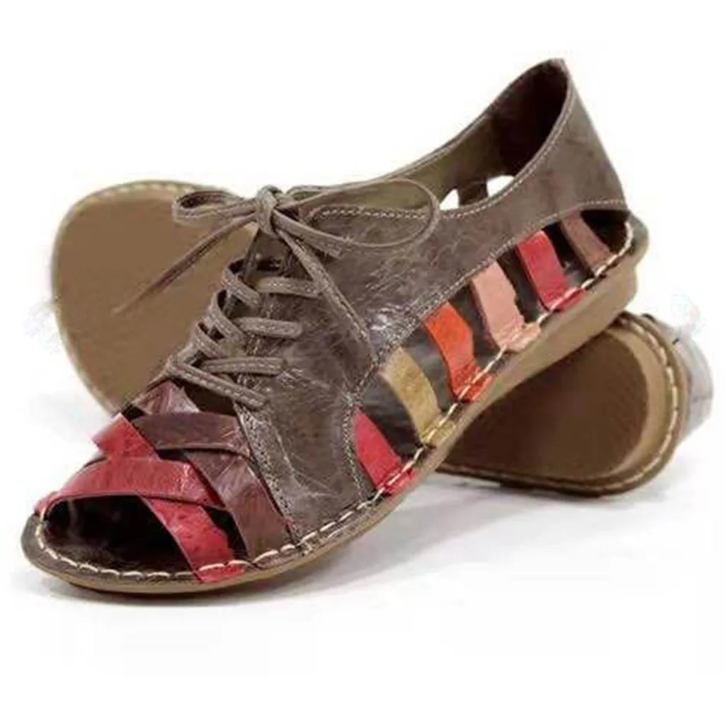 MUQGEW/Женская обувь; коллекция года; модная обувь на плоской подошве в пляжном стиле; обувь для девочек с открытым носком на шнуровке; крутая нейтральная Летняя обувь