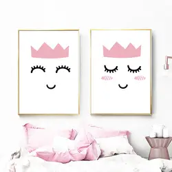 Розовая Корона ресниц девушка улыбка стены книги по искусству холст картины плакаты на скандинавскую тему и принты мультфильм настенные