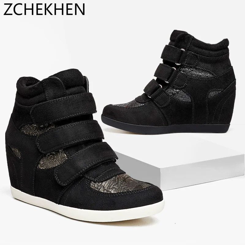 

Winter Women hook loop Ankle Boots Platform Wedge Heels Boots Female height increasing Autumn Boots 2018 fashion Chaussure Femme
