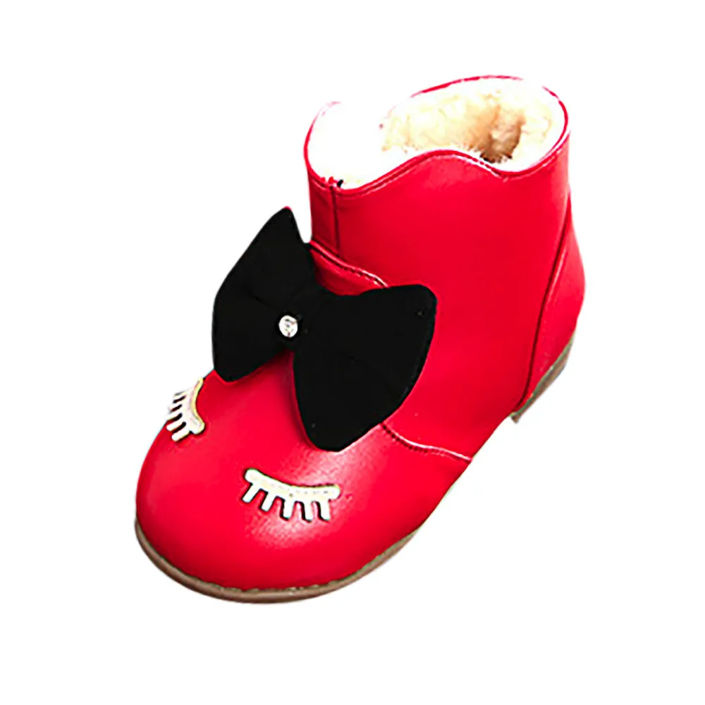 Детская обувь; Новинка; модные детские зимние ботинки; кроссовки с рисунком ресниц; кожаные теплые мягкие ботинки на плоской подошве; нескользящая обувь для детей - Цвет: Красный