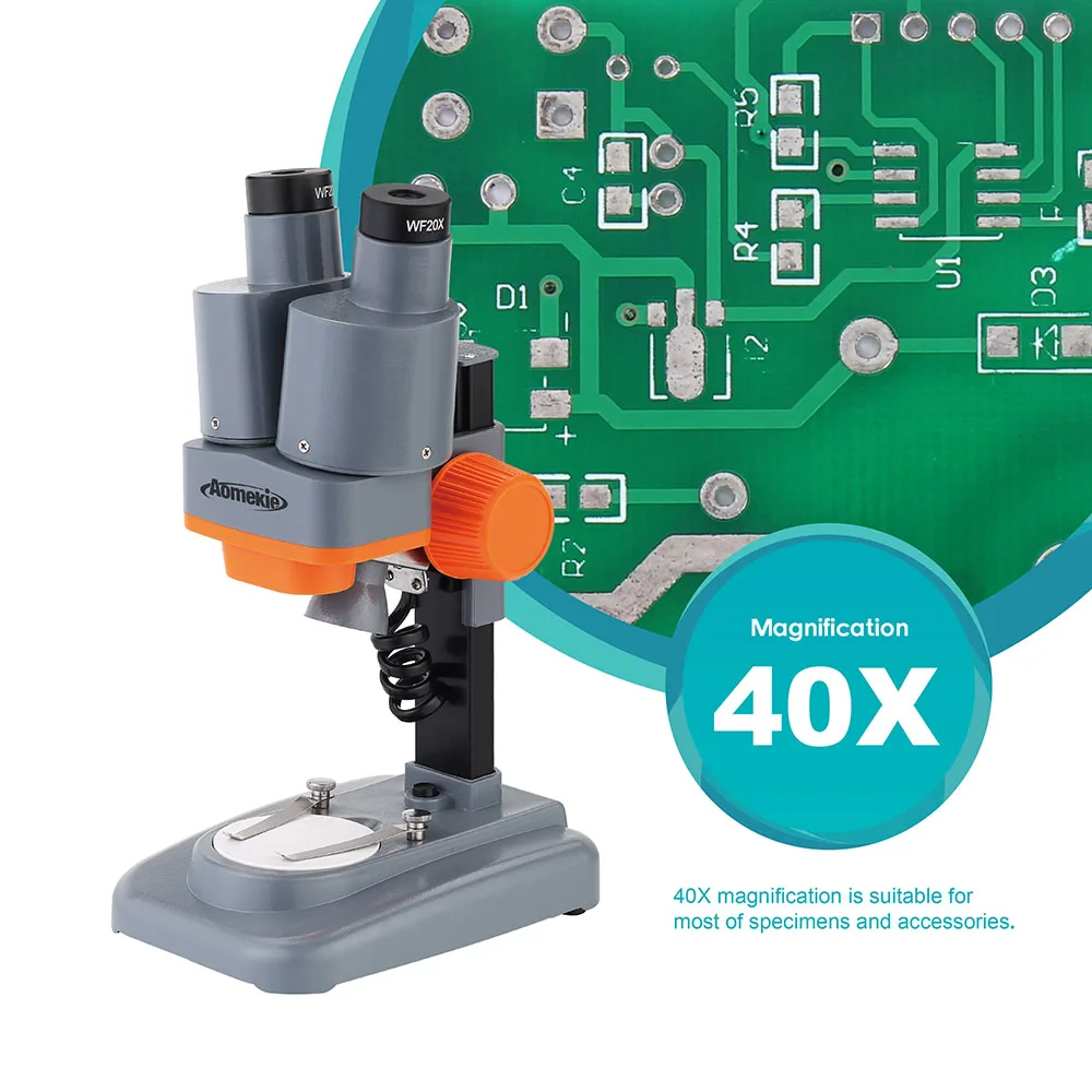 AOMEKIE 40X Stereo Mikroskop mit Telefon Halter Led Licht PCB Solder Mineral Probe Silde Beobachten