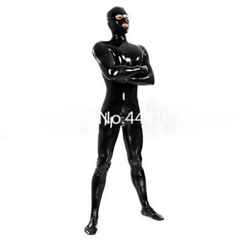 

Latex Rubber Bodysuits with Hoods Mask&Gloves Socks Latex Rubber Full Bodysuits Back Zip Sexy Costume zentai exotic apparel