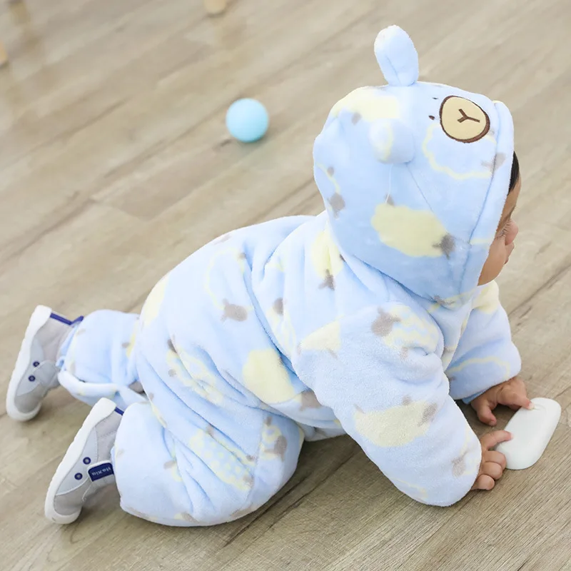 Newborn Infant Romper Autumn Winter Baby Jumpsuit Thick Warm Hooded Toddler Baby Girl Boy Clothes For 3m-12m Baby Costumes