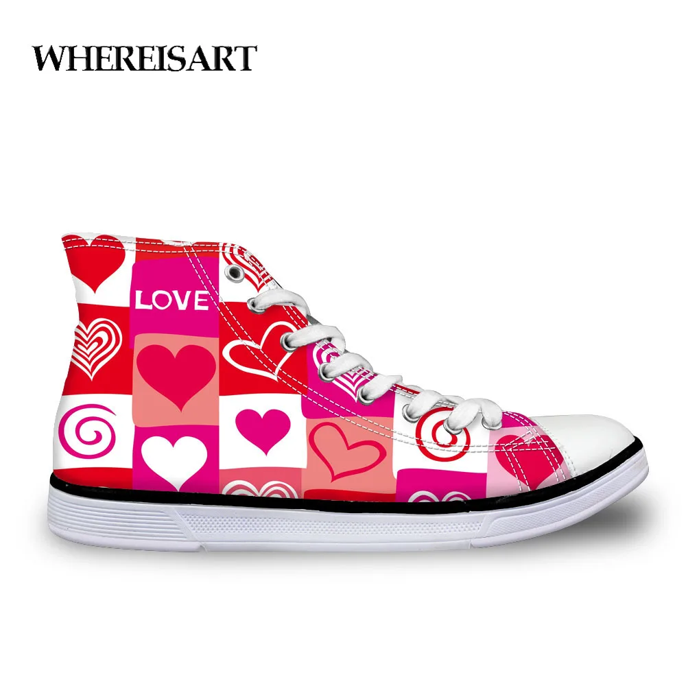 

WHEREISART High Top Women Canvas Sneakers Autumn Heart-shaped Print Casual Vulcanized Ladies Flats Shoes Woman Zapatos Mujer