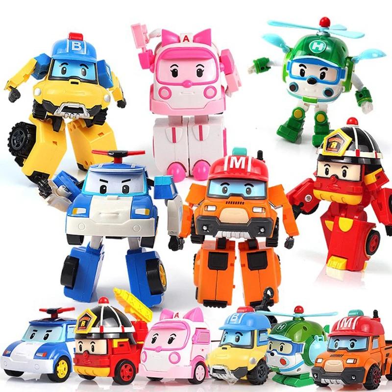 6 pièces/ensemble corée jouets Robocar Poli Transformation Robot Poli ambre Roy voiture modèle Anime figurine jouets pour enfants meilleur cadeau