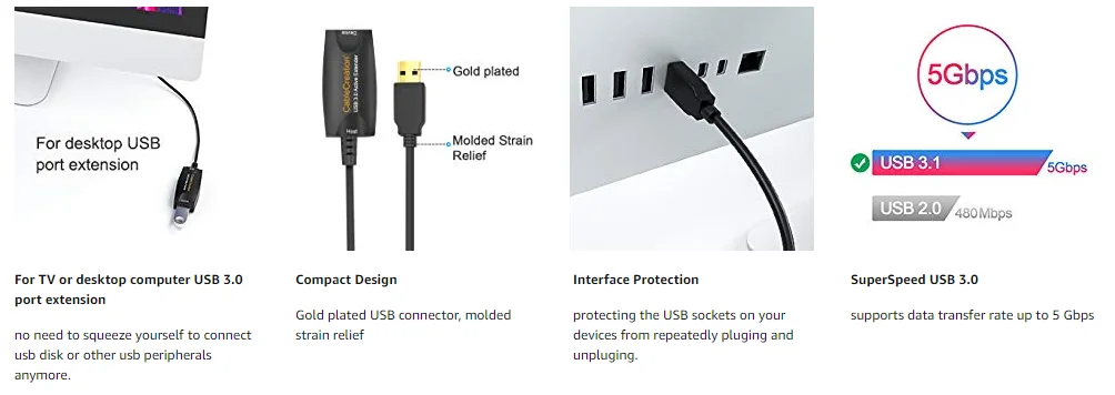 5 м Активный USB удлинитель USB 3,0 удлинитель для мужчин и женщин шнур с усилителем сигнала совместим с Oculus Rift, Xbox, PS4