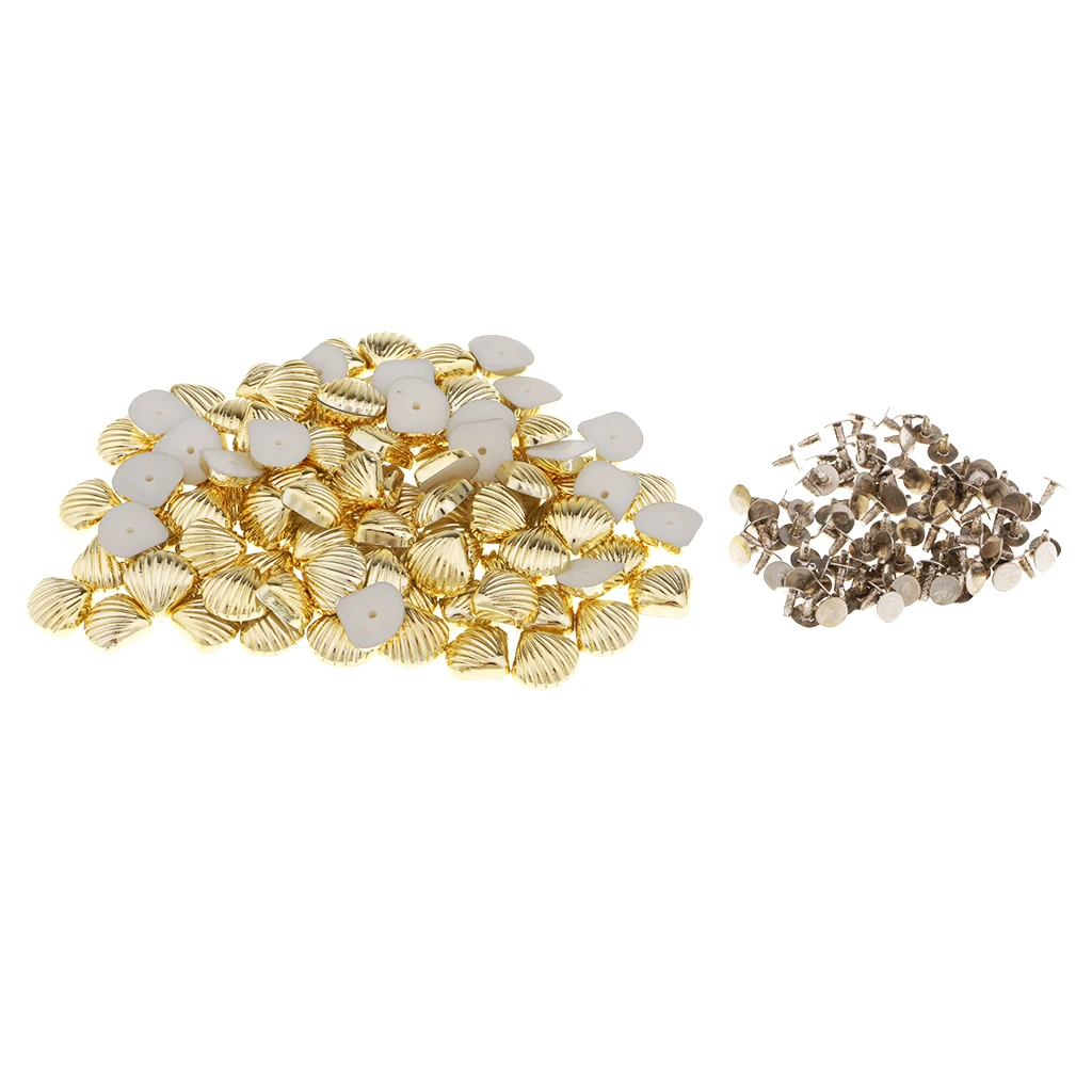 100 Sets Gold Shell Shape Rivets Stud Rapid Rivets for Leather Craft