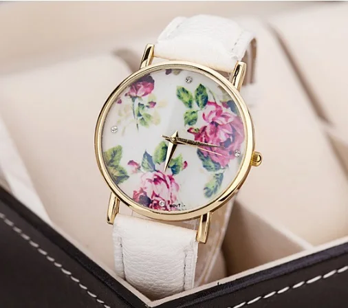 

New HOT Seller Geneva Flowers Watch Women PU Leather wristwatch casual dress watch Gift reloj