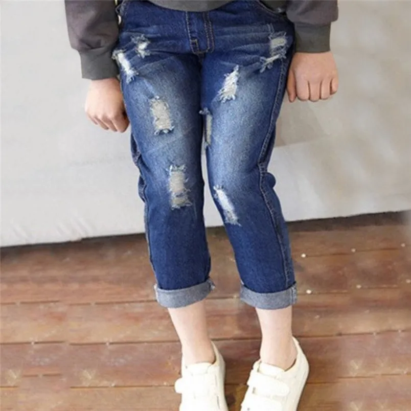 

toddler kids baby girls and boys hole jeans denim cropped pants trousers clothes pants for kids girls conjunto infantil 40ja07
