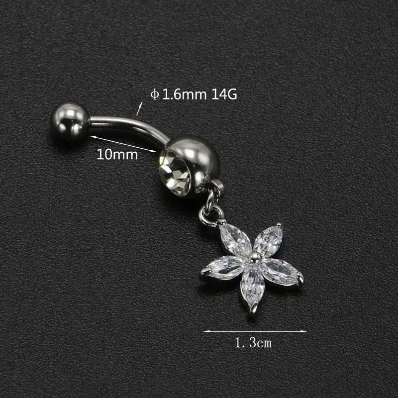 Sexy Women`s Flower Dangle Belly Button Ring Piercing Navel Ombligo Surgical Steel Zircon Body Piercing Jewelry Anti-allergic4