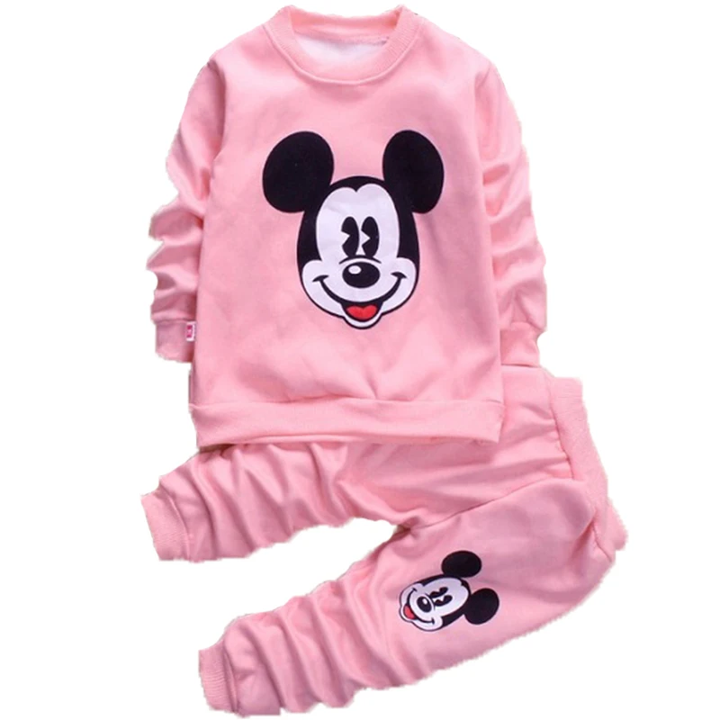 Зимняя детская одежда с Минни Маус; комплект одежды для маленьких мальчиков; камуфляжная одежда для малышей; Детский костюм для девочек - Цвет: Pink