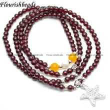 Несколькими Рядами гранат природный камень круглые бусины Симпатичные Морская звезда животного Металлический Браслет Модные женские ювелирные изделия