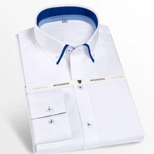 Мужская рубашка с двойным воротником и внутренней контрастностью, удобная рубашка из хлопка с длинным рукавом, Повседневная рубашка на пуговицах