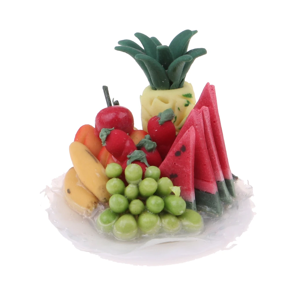 1/12 Miniature Fruit Platter in Porcelain Plate Foods Model Dollhouse Living Room Table Accessories Decoration