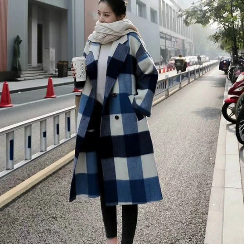 High Grade Women Wool Coat Female Autumn Winter Long Plaid Woolen Overcoat 2018 New Arrivals High Grade Women Wool Coat Female Autumn Winter Long Plaid Woolen Overcoat 2018 New Arrivals