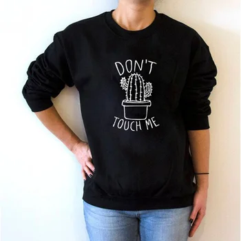 

EnjoytheSpirit Women Sweatshirt Do Not Touch Me Cactas Printed Funny Clothes Long Sleeve Casual Winter Tops Crewneck Jumpers