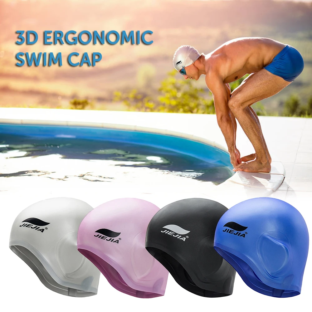 Swimming Caps Adult Waterproof Ear Protection Swim Cap With Nose Clip