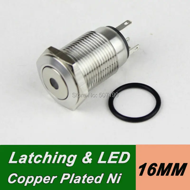 

10pcs/lot dia.16mm latching push button switch angel eye light switch IP65 on-off metal dome switch 6V 12V 24V