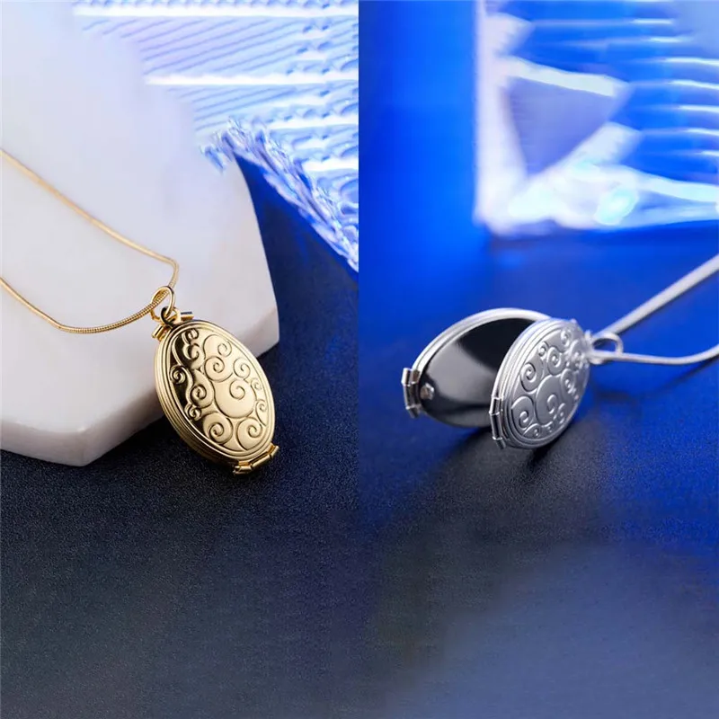 originality Phase box pendant chain necklace Can open put in photo gold