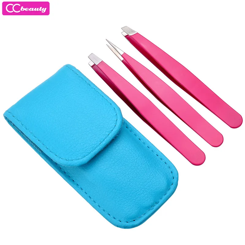 CCbeauty High Quality Professional 3Pcs Eyebrow Tweezer Set Eeybrow Shaping and Grooming Kit