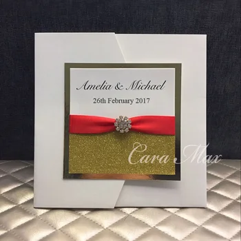

DHL Free Shipping!!! Square Pocket Wedding Invitations with Embellishment