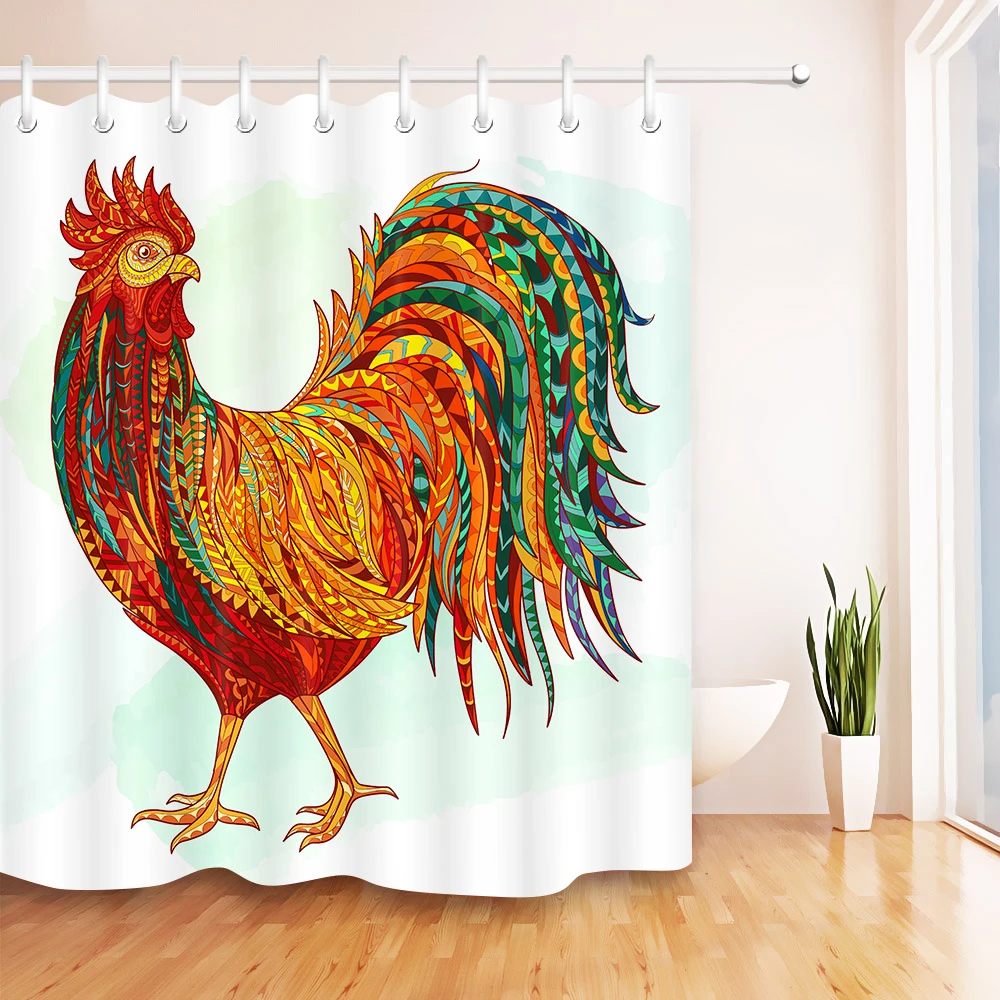 Farmhouse Animals Rooster Shower Curtain Vintage Wood Shower Curtain with Hooks