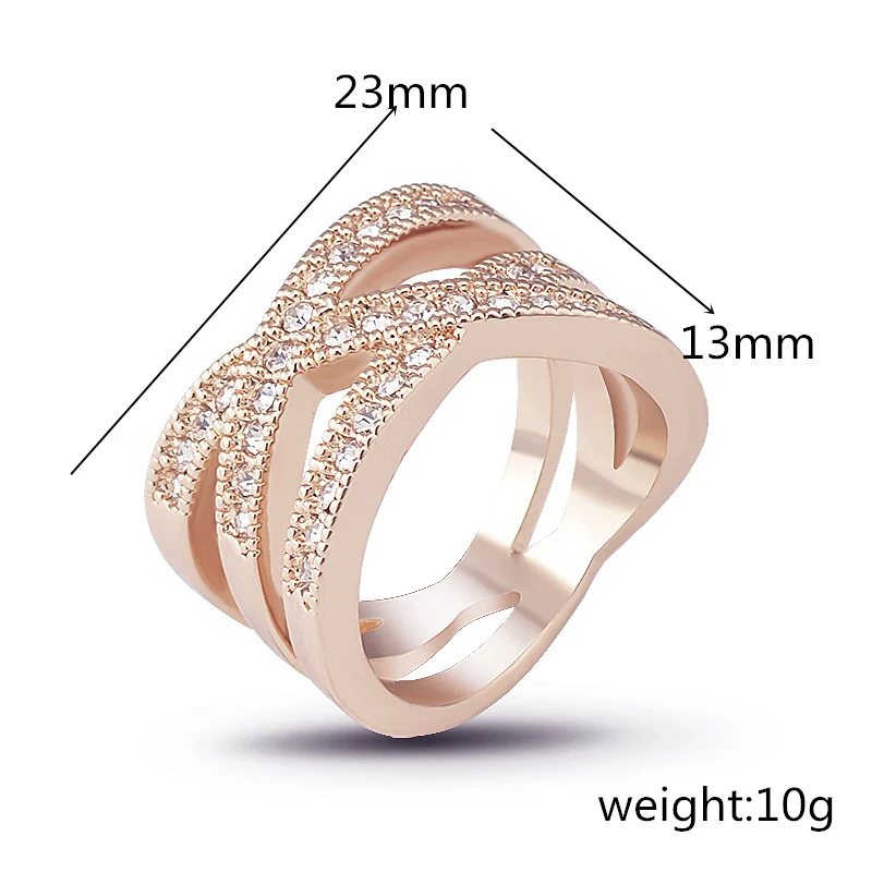 Rings for women New Fashion Rose gold color/ White Gold color Corss X Design Wedding Rings With Austria Crystals Round J00780 - Цвет основного камня: Rose gold plated