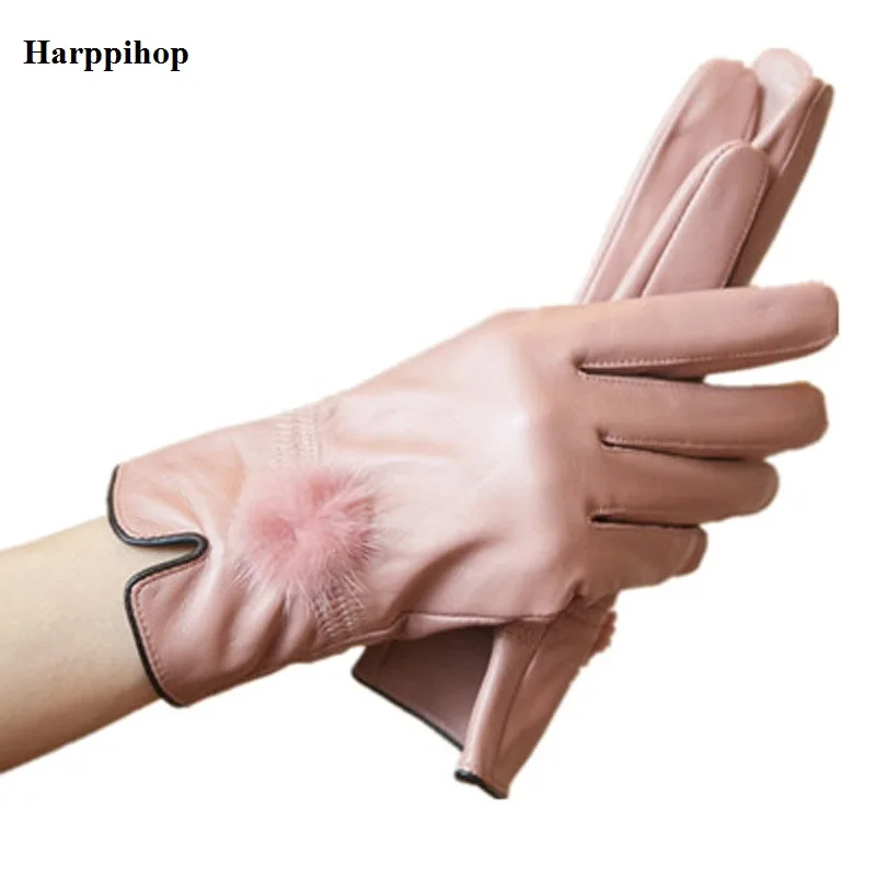  Harppihop gloves discount 2019 100% genuine leather gloves female sheepskin gloves women's thin the