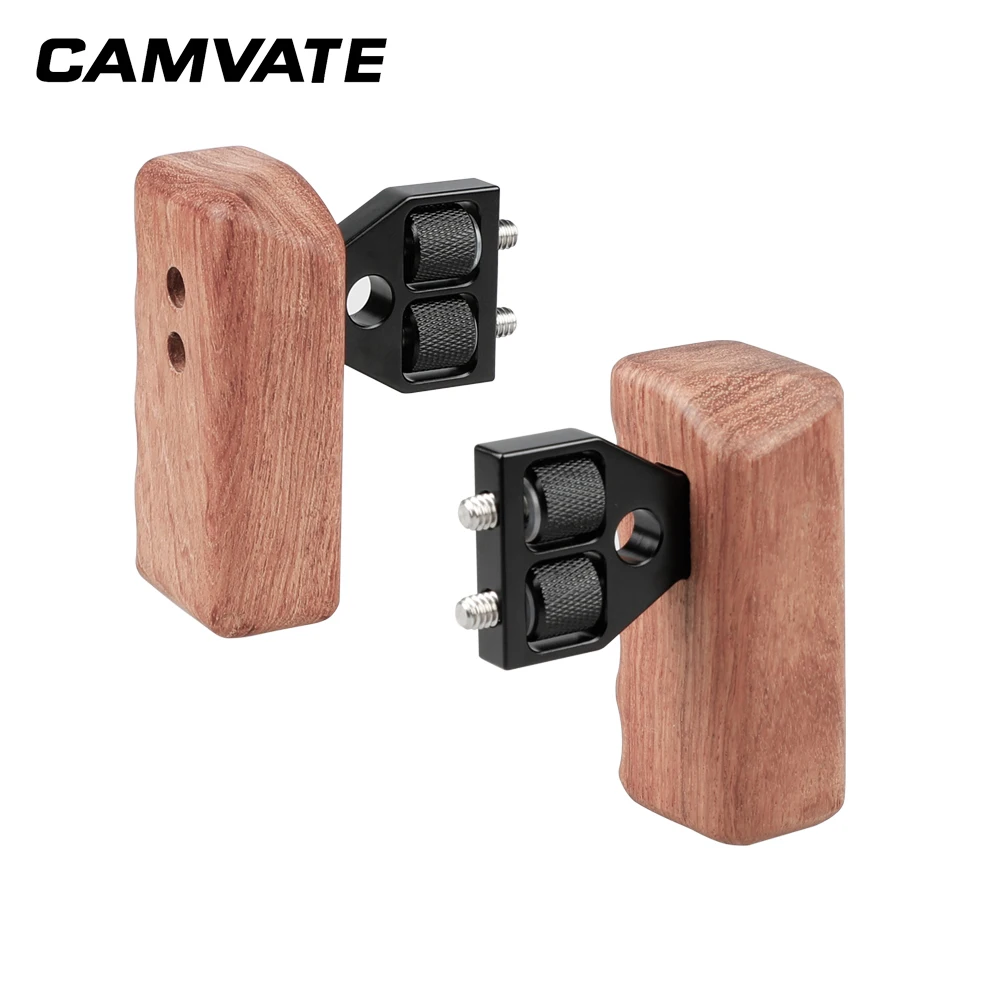  2pcs DSLR Wooden Handle Grip with connector for DV Video Camera Cage C1346