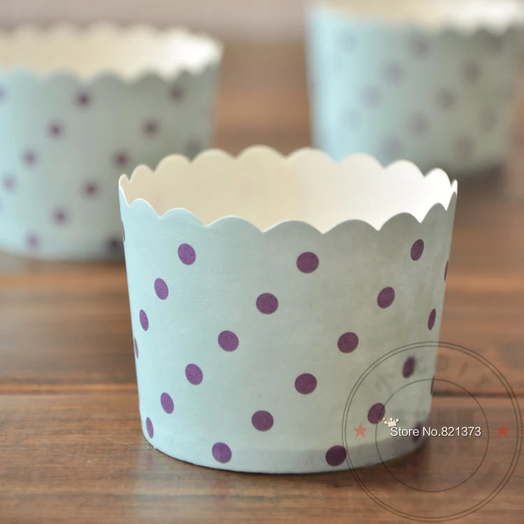 Синий фиолетовый горошек точечный бумажный торт чашки пьедестал, вечерние свадебные индивидуальные Маффин мини-кекс подставка для украшений