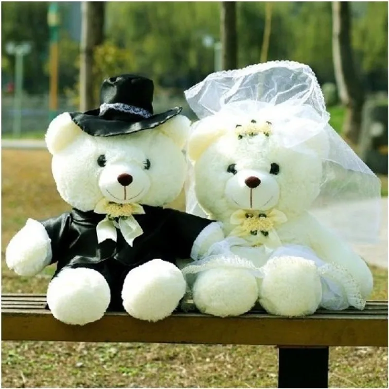 

Stuffed Bear Toys 40cm/Pair Kawaii Teddy Bear Plush Dolls with fur Couple Bear Plush Pillow 100% PP Cotton New Year Wedding Gift