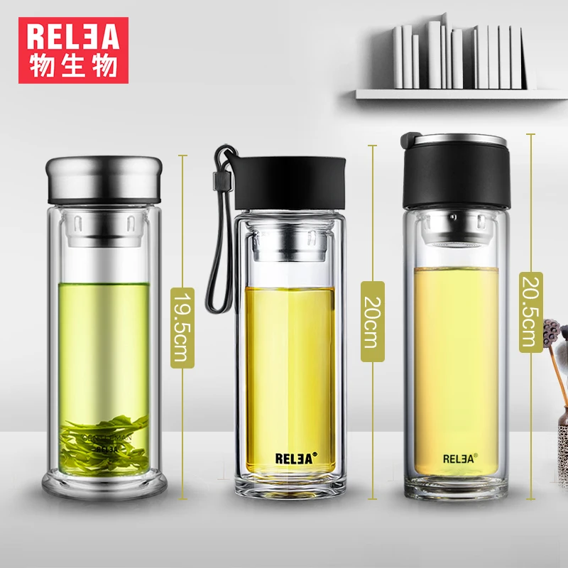 portable crystal flask water Tea Infuser Glass Tumbler double wall