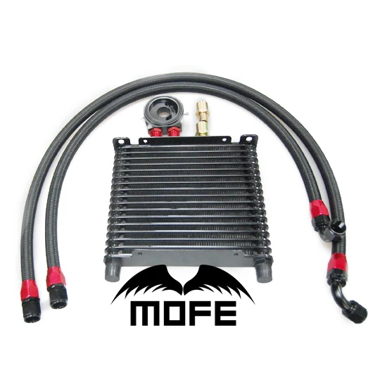 

MOFE Racing 16 Row AN10 Aluminum Oil Cooler + Oil Filter Sandwich Adapter + Braided Steel Oil Line Hose Pipe Black