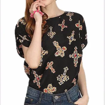 

Summer O Neck Bird Printed Women Tops Colorful Short Sleeve Female Chiffon Shirts Batwing Loose Chiffon Shirt Feminino New Style