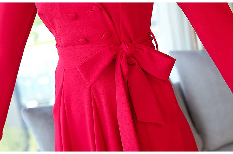 9779 Women Dresses Evening Party Autumn Winter Women Dress Long Sleeve Plus Size V-neck Red Black Office Maxi Dress Elegant 2018 11
