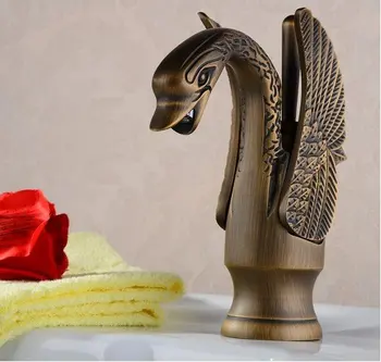 

$20 off per $300 order Free shipping!Antique brass bathroom Swan tap deck-mounted single hole basin mixer faucet.1pcs/lot