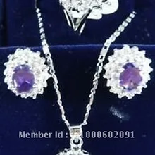 3 шт. фиолетовый хрустальные украшения кулон Цепочки и ожерелья серьги ring8# Set