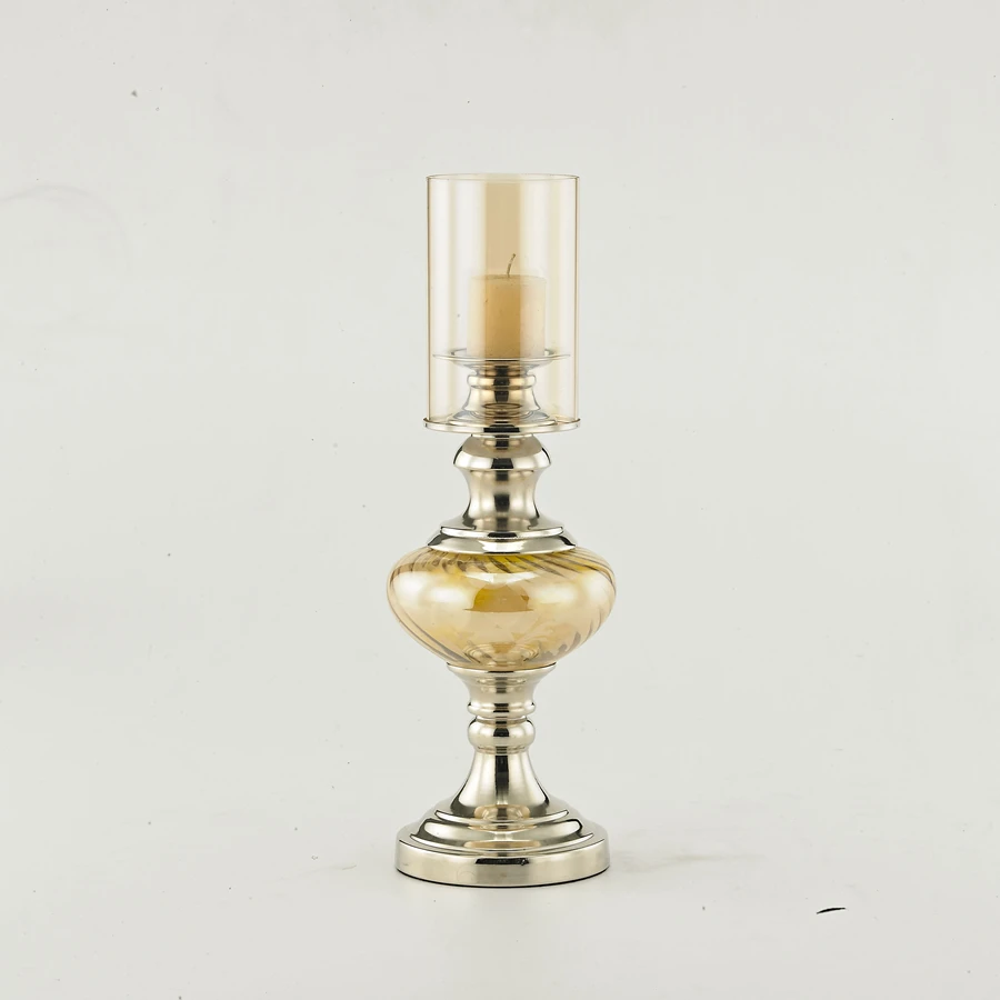 European Chrome Metal Candle Holder Flower Cloth Glass Candlestick
