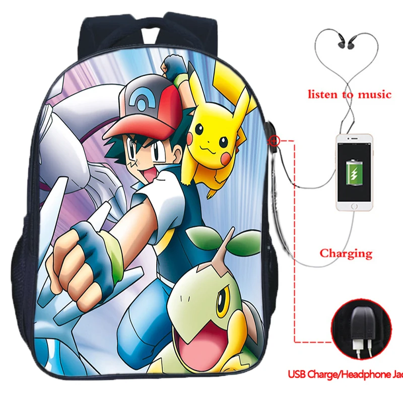 Pokemon Pikachu школьный рюкзак Eevee Модный usb зарядный Рюкзак Красивые мужские и женские мальчики девочки Школа Mochila